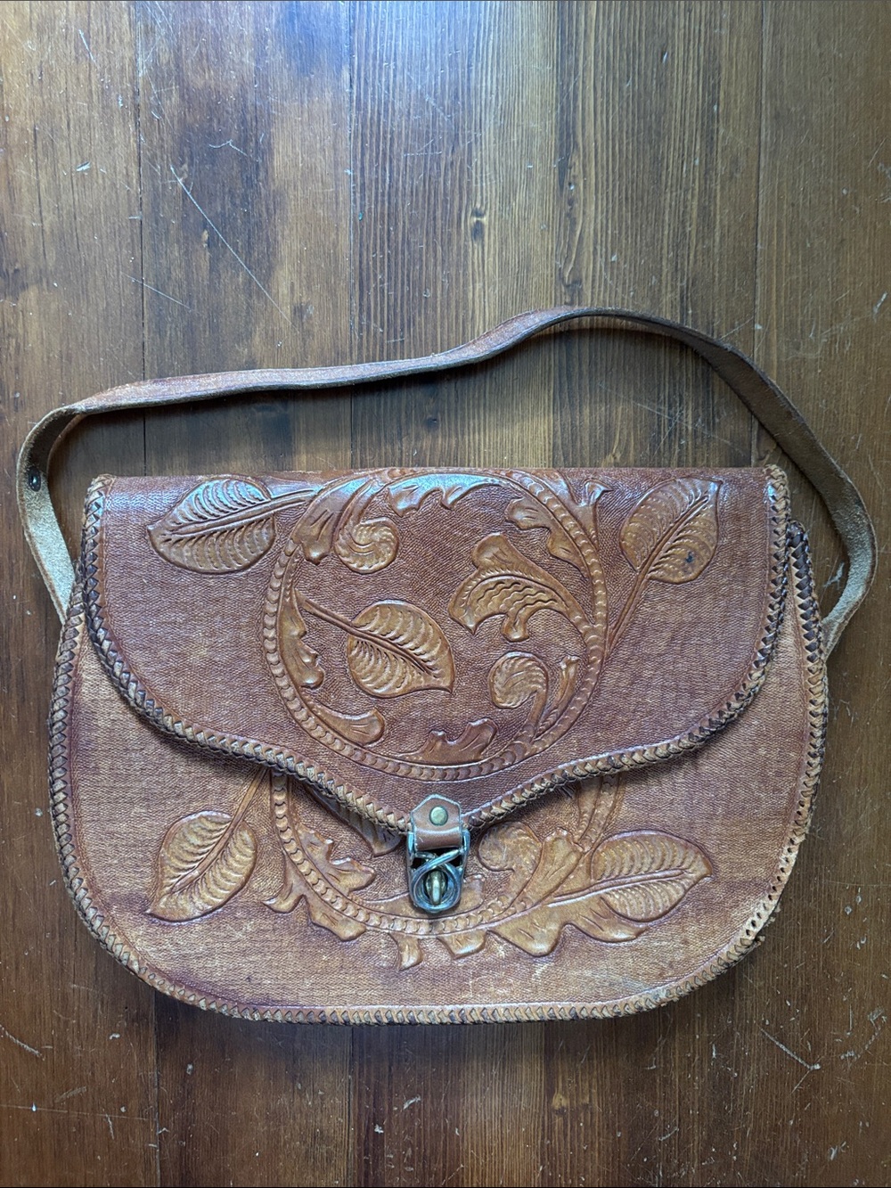 Vintage hand tooled leather purse